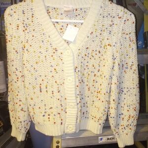 Hanna Andersson Cream Knit Cardigan with Multicolor Dots